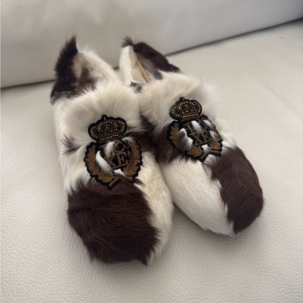Australia Luxe Collective Brown and White Fur slippers size 8